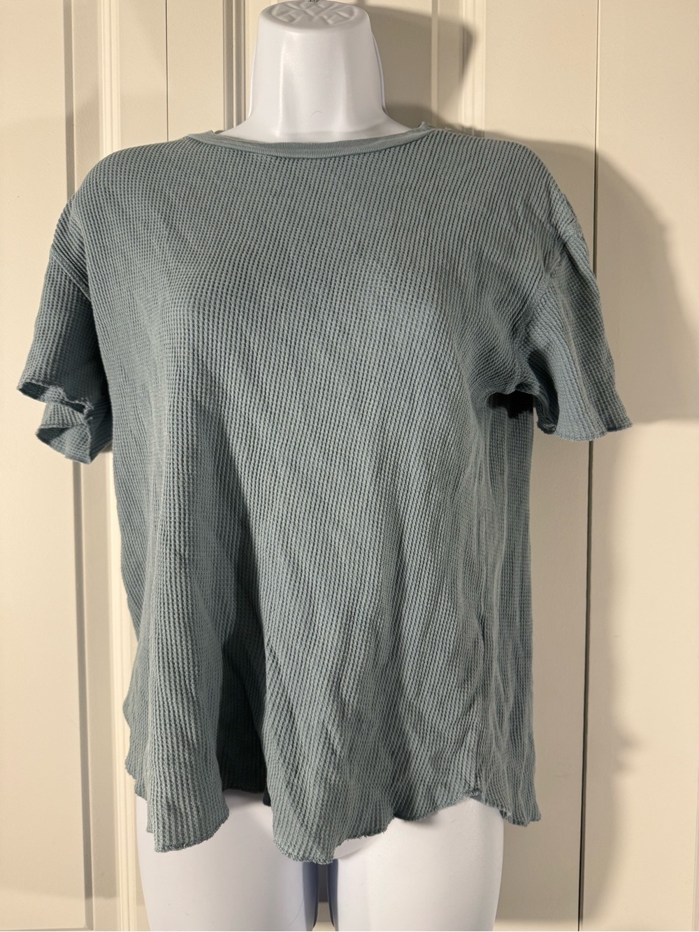 Zara Short-Sleeve Waffle Tee in Gray Blue